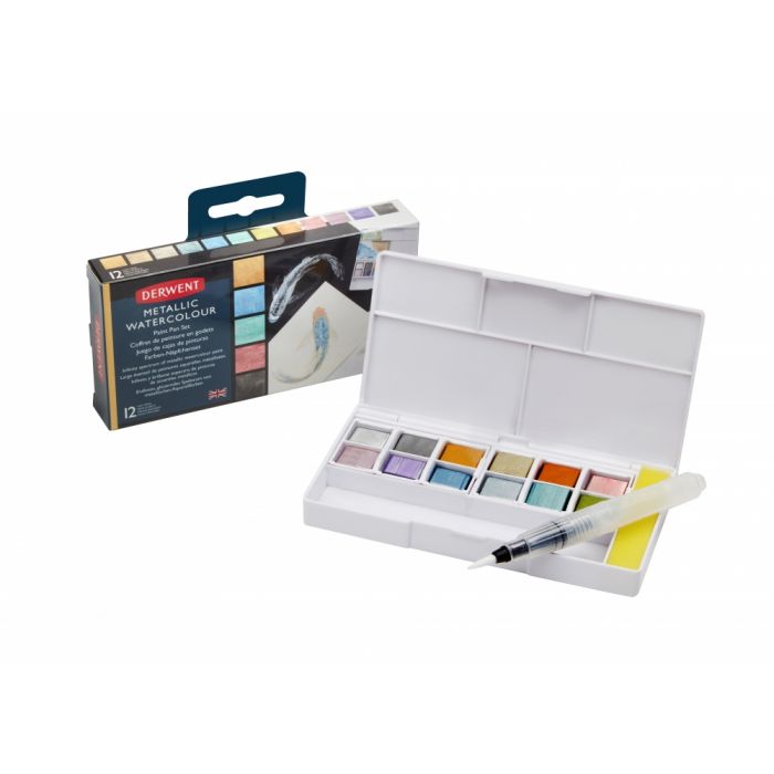 Derwent Metallic Watercolour 12 Half Pan Paint Set